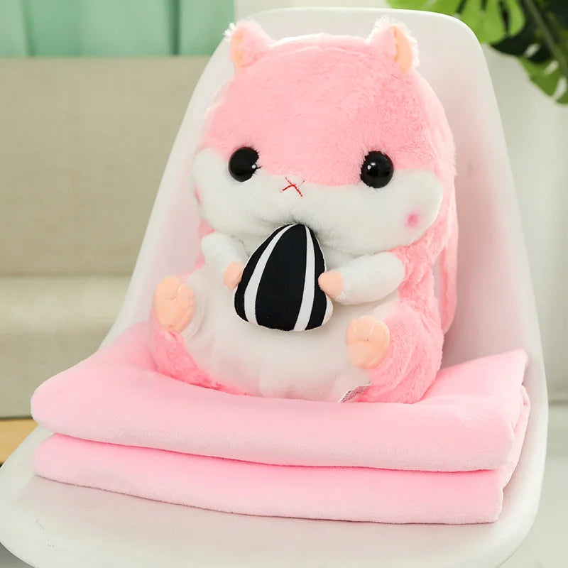 40cm 3 In 1 Plush Hamster Hand Warmer Stuffed Mouse Hamster with Blanket Plush Toys Soft Kids Dolls for Girl Birthday Xmas Gift
