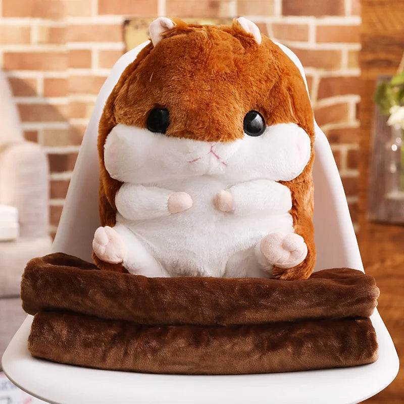40cm 3 In 1 Plush Hamster Hand Warmer Stuffed Mouse Hamster with Blanket Plush Toys Soft Kids Dolls for Girl Birthday Xmas Gift