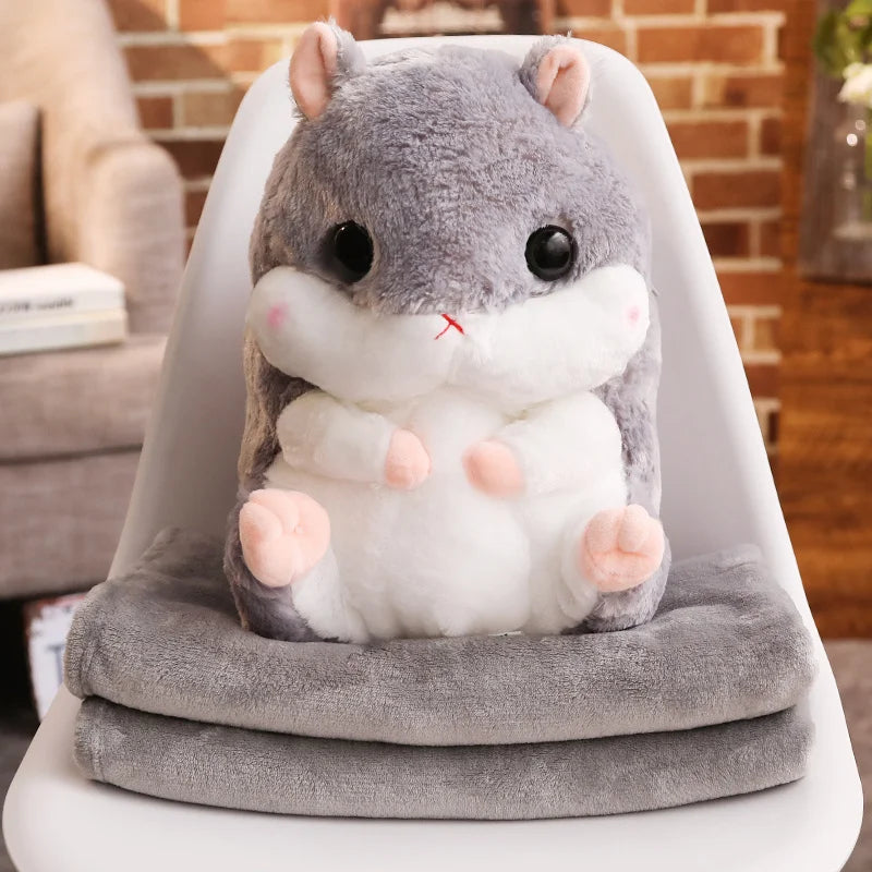 40cm 3 In 1 Plush Hamster Hand Warmer Stuffed Mouse Hamster with Blanket Plush Toys Soft Kids Dolls for Girl Birthday Xmas Gift