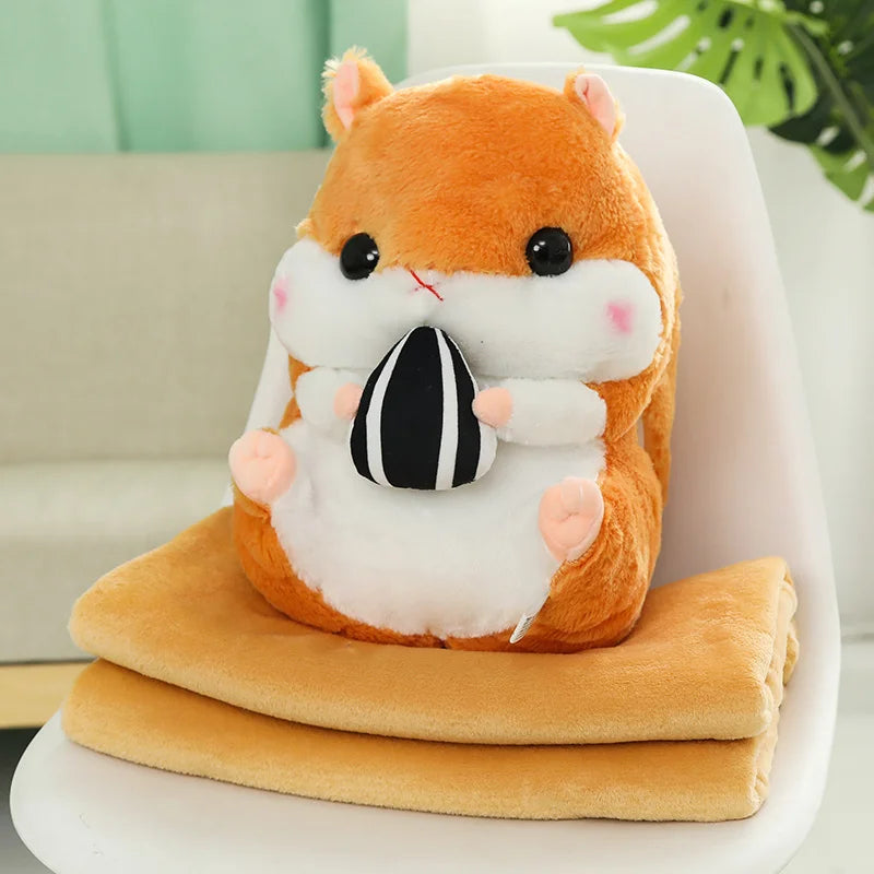 40cm 3 In 1 Plush Hamster Hand Warmer Stuffed Mouse Hamster with Blanket Plush Toys Soft Kids Dolls for Girl Birthday Xmas Gift