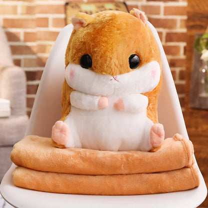 40cm 3 In 1 Plush Hamster Hand Warmer Stuffed Mouse Hamster with Blanket Plush Toys Soft Kids Dolls for Girl Birthday Xmas Gift