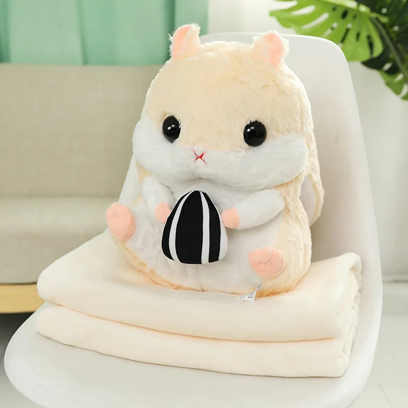 40cm 3 In 1 Plush Hamster Hand Warmer Stuffed Mouse Hamster with Blanket Plush Toys Soft Kids Dolls for Girl Birthday Xmas Gift