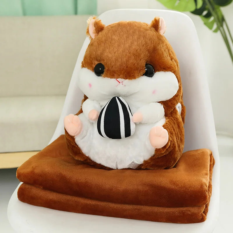 40cm 3 In 1 Plush Hamster Hand Warmer Stuffed Mouse Hamster with Blanket Plush Toys Soft Kids Dolls for Girl Birthday Xmas Gift