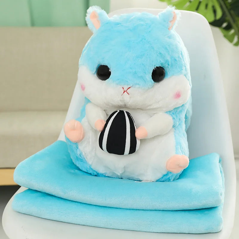 40cm 3 In 1 Plush Hamster Hand Warmer Stuffed Mouse Hamster with Blanket Plush Toys Soft Kids Dolls for Girl Birthday Xmas Gift