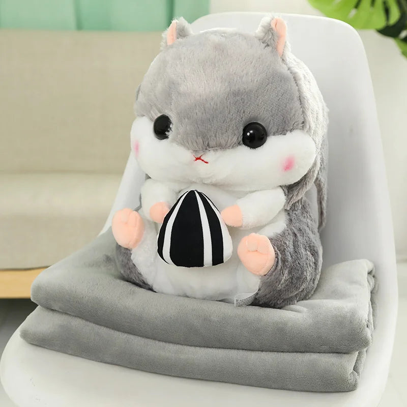 40cm 3 In 1 Plush Hamster Hand Warmer Stuffed Mouse Hamster with Blanket Plush Toys Soft Kids Dolls for Girl Birthday Xmas Gift