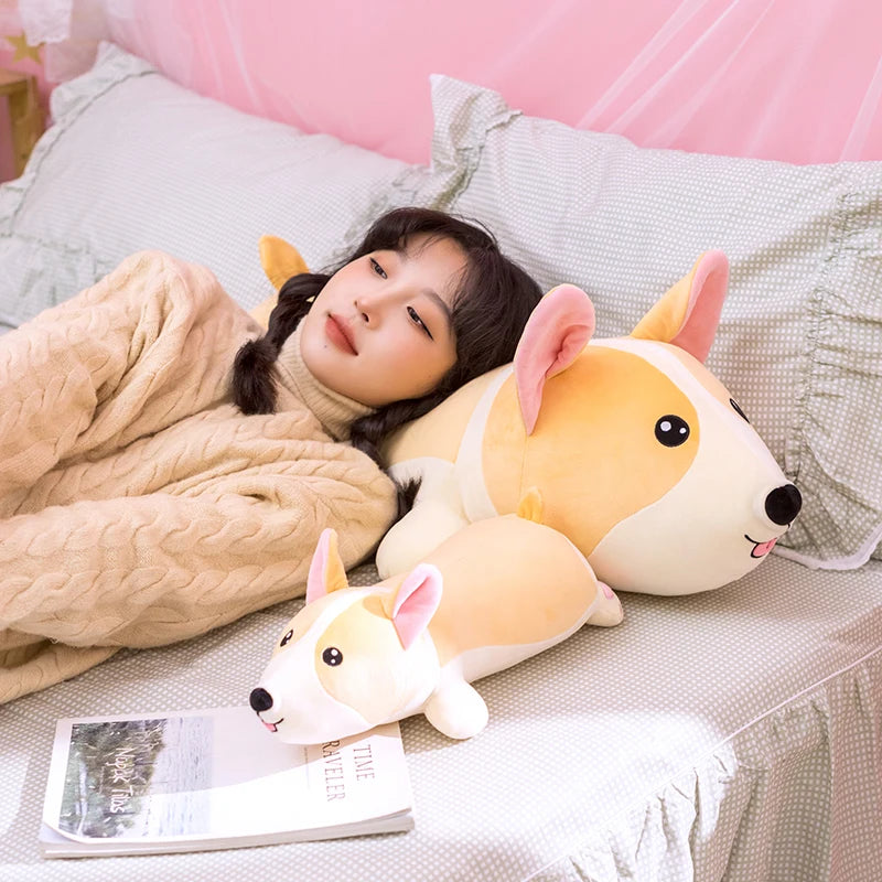 Nice 1pc 40cm-80cm Lying Corgi Dog Plush Toys Stuffed Cute Puppy Animal Doll Soft Long Sleep Pillow Cushion Kids Girls Gift
