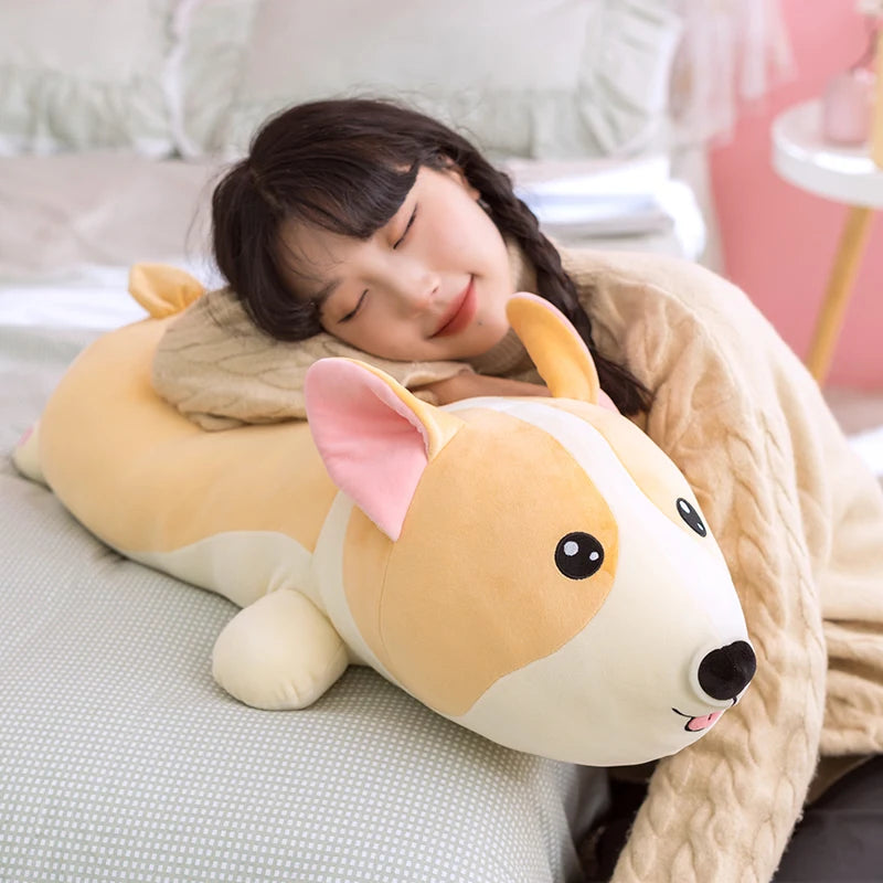 Nice 1pc 40cm-80cm Lying Corgi Dog Plush Toys Stuffed Cute Puppy Animal Doll Soft Long Sleep Pillow Cushion Kids Girls Gift