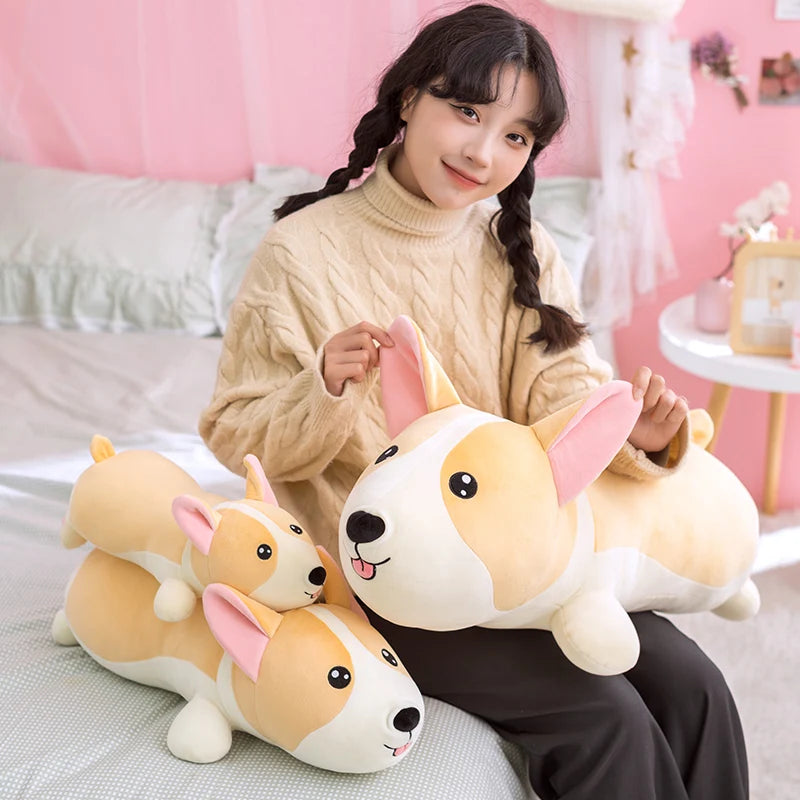 Nice 1pc 40cm-80cm Lying Corgi Dog Plush Toys Stuffed Cute Puppy Animal Doll Soft Long Sleep Pillow Cushion Kids Girls Gift