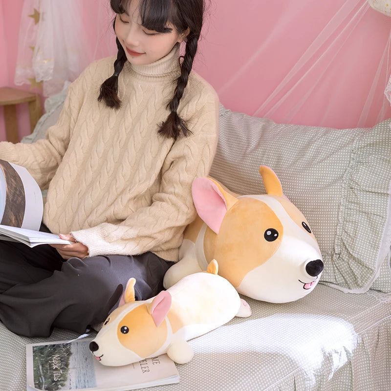 Nice 1pc 40cm-80cm Lying Corgi Dog Plush Toys Stuffed Cute Puppy Animal Doll Soft Long Sleep Pillow Cushion Kids Girls Gift