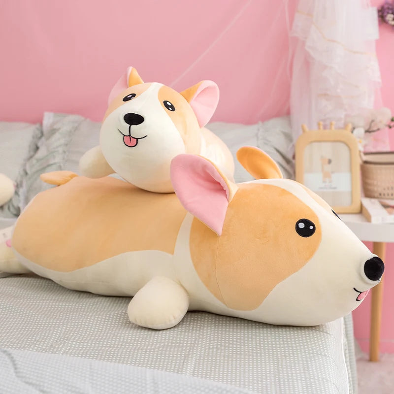 Nice 1pc 40cm-80cm Lying Corgi Dog Plush Toys Stuffed Cute Puppy Animal Doll Soft Long Sleep Pillow Cushion Kids Girls Gift