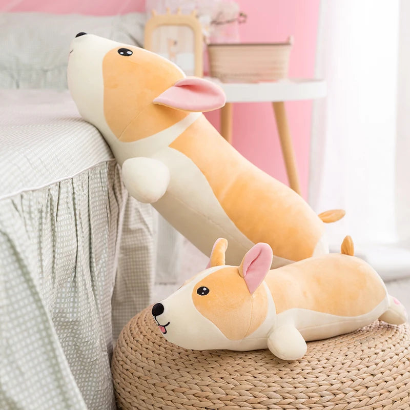 Nice 1pc 40cm-80cm Lying Corgi Dog Plush Toys Stuffed Cute Puppy Animal Doll Soft Long Sleep Pillow Cushion Kids Girls Gift