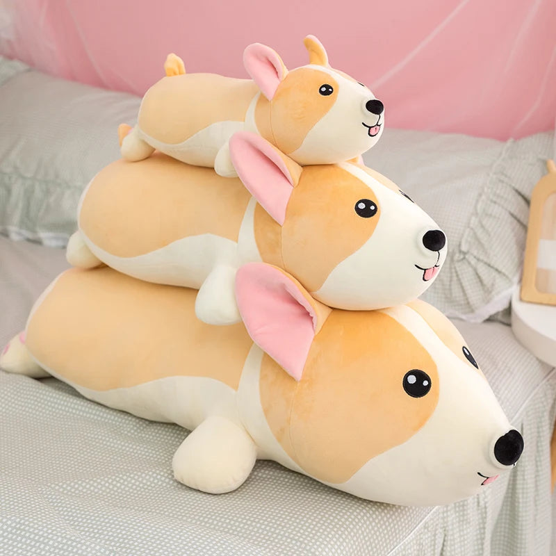 Nice 1pc 40cm-80cm Lying Corgi Dog Plush Toys Stuffed Cute Puppy Animal Doll Soft Long Sleep Pillow Cushion Kids Girls Gift