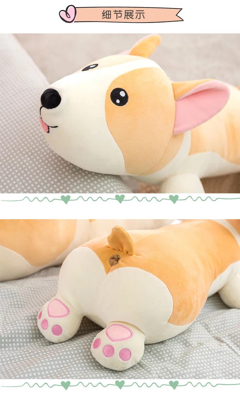 Nice 1pc 40cm-80cm Lying Corgi Dog Plush Toys Stuffed Cute Puppy Animal Doll Soft Long Sleep Pillow Cushion Kids Girls Gift